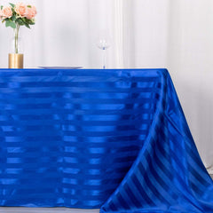Satin Striped 90"x132" Rectangular Tablecloth Royal Blue Satin Stripe - Seamless Silky Smooth Table Cover