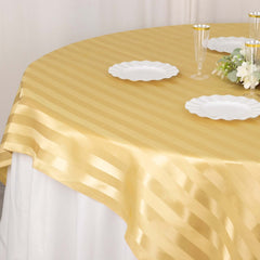 Satin 72"x72" Table Overlay Square Tablecloth Champagne - Stripe Table Topper