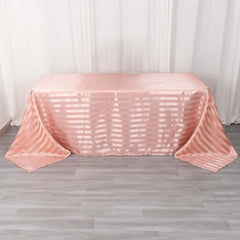 Satin Striped 90"x132" Rectangular Tablecloth Dusty Rose Satin Stripe - Seamless Silky Smooth Table Cover