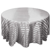 Satin Striped 120" Round Tablecloth Silver Satin Stripe - Silky Smooth Seamless Table Cover