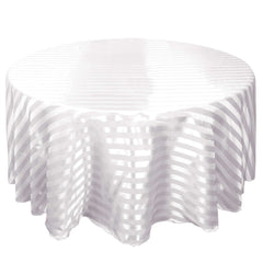 Satin Striped 120" Round Tablecloth White Satin Stripe - Silky Smooth Seamless Wedding Decor