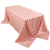 Satin Striped 90"x132" Rectangular Tablecloth Dusty Rose Satin Stripe - Seamless Silky Smooth Table Cover