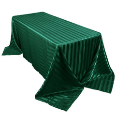 Satin Striped 90"x132" Rectangular Tablecloth Hunter Emerald Green Satin Stripe - Seamless Silky Smooth Table Cover