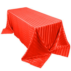 Satin Striped 90"x132" Rectangular Tablecloth Red Satin Stripe - Seamless Silky Smooth Table Cover