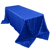 Satin Striped 90"x132" Rectangular Tablecloth Royal Blue Satin Stripe - Seamless Silky Smooth Table Cover