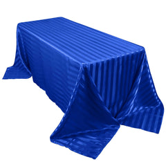 Satin Striped 90"x132" Rectangular Tablecloth Royal Blue Satin Stripe - Seamless Silky Smooth Table Cover