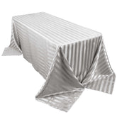 Satin Striped 90"x132" Rectangular Tablecloth Silver Satin Stripe - Seamless Silky Smooth Table Cover