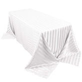 Satin Striped 90"x132" Rectangular Tablecloth White Satin Stripe - Seamless Silky Smooth Wedding Decor