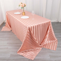 Satin Striped 90"x132" Rectangular Tablecloth Dusty Rose Satin Stripe - Seamless Silky Smooth Table Cover