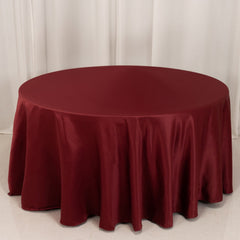Lamour Satin 120" Round Tablecloth Burgundy - Seamless Table Cover with Soft Tempered Sheen