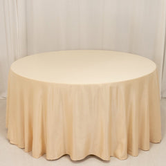 Lamour Satin 120" Round Tablecloth Beige - Seamless Table Cover with Soft Tempered Sheen