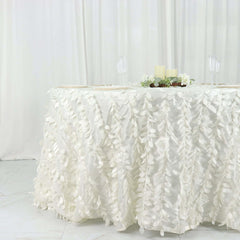 Taffeta 132" Round Tablecloth Ivory Leaf | 3D Leaf Petal Design Seamless Table Cover