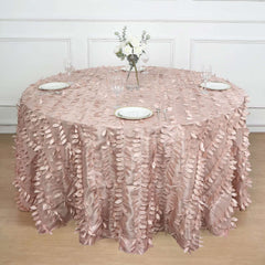 Taffeta 132" Round Tablecloth Dusty Rose | 3D Leaf Petal Design Seamless Table Cover