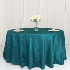 Taffeta 120" Round Tablecloth Peacock Teal - Seamless Accordion Crinkle Table Cover