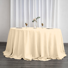 Polyester 132" Round Tablecloth Beige - Seamless Chic Table Cover