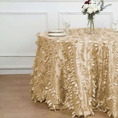 Taffeta 120" Round Tablecloth Champagne 3D | 3D Leaf Petal Design Seamless Table Cover