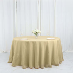 Polyester 132" Round Tablecloth Champagne - Seamless Chic Table Cover