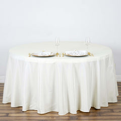Polyester 132" Round Tablecloth Ivory - Seamless Chic Design Table Cover