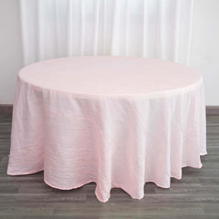 Taffeta 120" Round Tablecloth Blush - Seamless Accordion Crinkle Table Cover