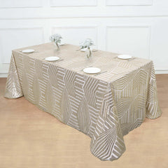 Sequin 90"x132" Rectangle Tablecloth Champagne - Seamless Diamond Design Table Cover