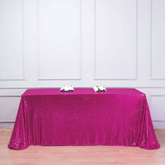 Sequin 90"x156" Rectangle Tablecloth Fuchsia - Seamless Twinkling Table Cover