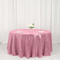 Sequin 120" Round Tablecloth Pink - Seamless Glittering Table Cover