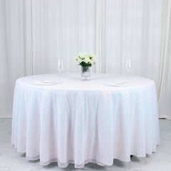 Sequin 120" Round Tablecloth Iridescent Blue - Seamless Glittering Table Cover