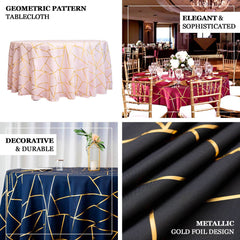 Polyester 120" Round Tablecloth Royal with Gold Foil Geometric Pattern Wrinkle-Resistant Seamless Table Cover