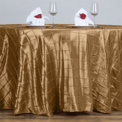 Taffeta 120" Round Tablecloth Gold - Pintuck Style with Seamless Design for Upscale Occasions