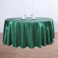 Satin 120" Round Tablecloth Hunter Emerald Green - Stylish Seamless Table Cover