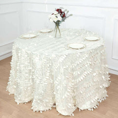 Taffeta 120" Round Tablecloth Ivory Leaf | 3D Leaf Petal Design Seamless Table Cover