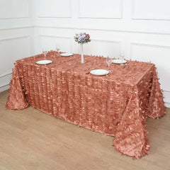 Taffeta 90"x132" Rectangle Tablecloth Terracotta (Rust) | 3D Leaf Petal Design Seamless Table Cover