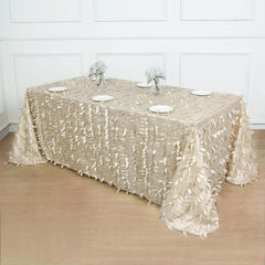 Taffeta 90"x156" Rectangle Tablecloth Beige | 3D Leaf Petal Design Seamless Table Cover