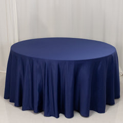 Lamour Satin 120" Round Tablecloth Navy Blue - Seamless Table Cover with Soft Tempered Sheen