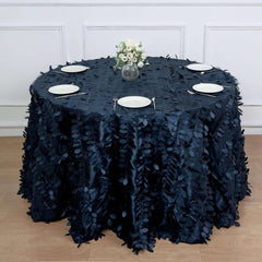 Taffeta 120" Round Tablecloth Navy Blue | 3D Leaf Petal Design Seamless Table Cover