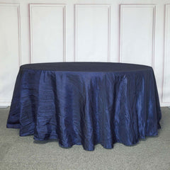 Taffeta 120" Round Tablecloth Navy Blue - Seamless Accordion Crinkle Table Cover