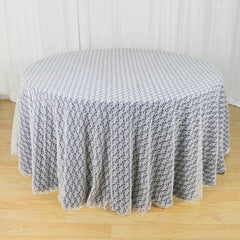 120" Ivory Round Seamless Polyester Floral Lace Tablecloth for 5 Foot Table With Floor-Length Drop