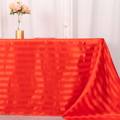 Satin Striped 90"x132" Rectangular Tablecloth Red Satin Stripe - Seamless Silky Smooth Table Cover