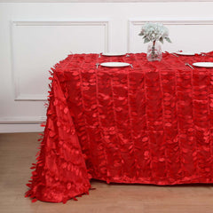 Taffeta 90"x132" Rectangle Tablecloth Red | 3D Leaf Petal Design Seamless Table Cover