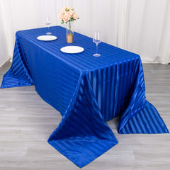 Satin Striped 90"x132" Rectangular Tablecloth Royal Blue Satin Stripe - Seamless Silky Smooth Table Cover