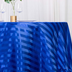 Satin Striped 120" Round Tablecloth Royal Blue Satin Stripe - Silky Smooth Seamless Table Cover