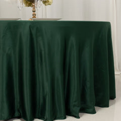 Lamour Satin 120" Round Tablecloth Hunter Emerald - Seamless Table Cover with Soft Tempered Sheen