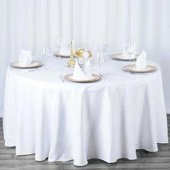 Premium Polyester 120" Round Tablecloth White - Seamless 220GSM Wrinkle-Resistant Design for Classy Events