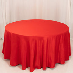 Lamour Satin 120" Round Tablecloth Red - Seamless Table Cover with Soft Tempered Sheen