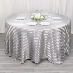 Satin Striped 120" Round Tablecloth Silver Satin Stripe - Silky Smooth Seamless Table Cover