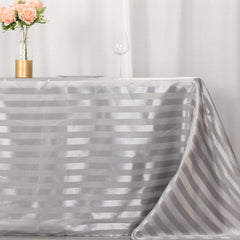 Satin Striped 90"x132" Rectangular Tablecloth Silver Satin Stripe - Seamless Silky Smooth Table Cover