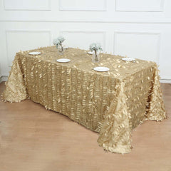 Taffeta 90"x156" Rectangle Tablecloth Champagne | 3D Leaf Petal Design Seamless Table Cover