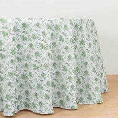 Polyester 120" Round Tablecloth Dusty Sage Green French Toile Pattern Seamless Table Cover for Upscale Dining