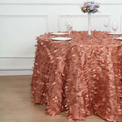 Taffeta 120" Round Tablecloth Terracotta (Rust) Leaf | 3D Leaf Petal Design Seamless Table Cover