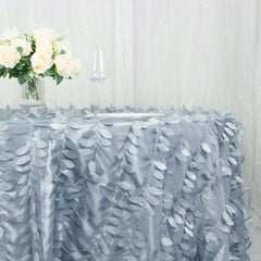 Taffeta 132" Round Tablecloth Dusty Blue | 3D Leaf Petal Design Seamless Table Cover